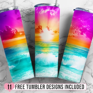 Beach Tumbler PNG, Beach Tumbler Wrap, Beach Sunset PNG, 20 oz Skinny Tumbler Seamless Design, Sublimation Tumbler Wrap, Digital Download
