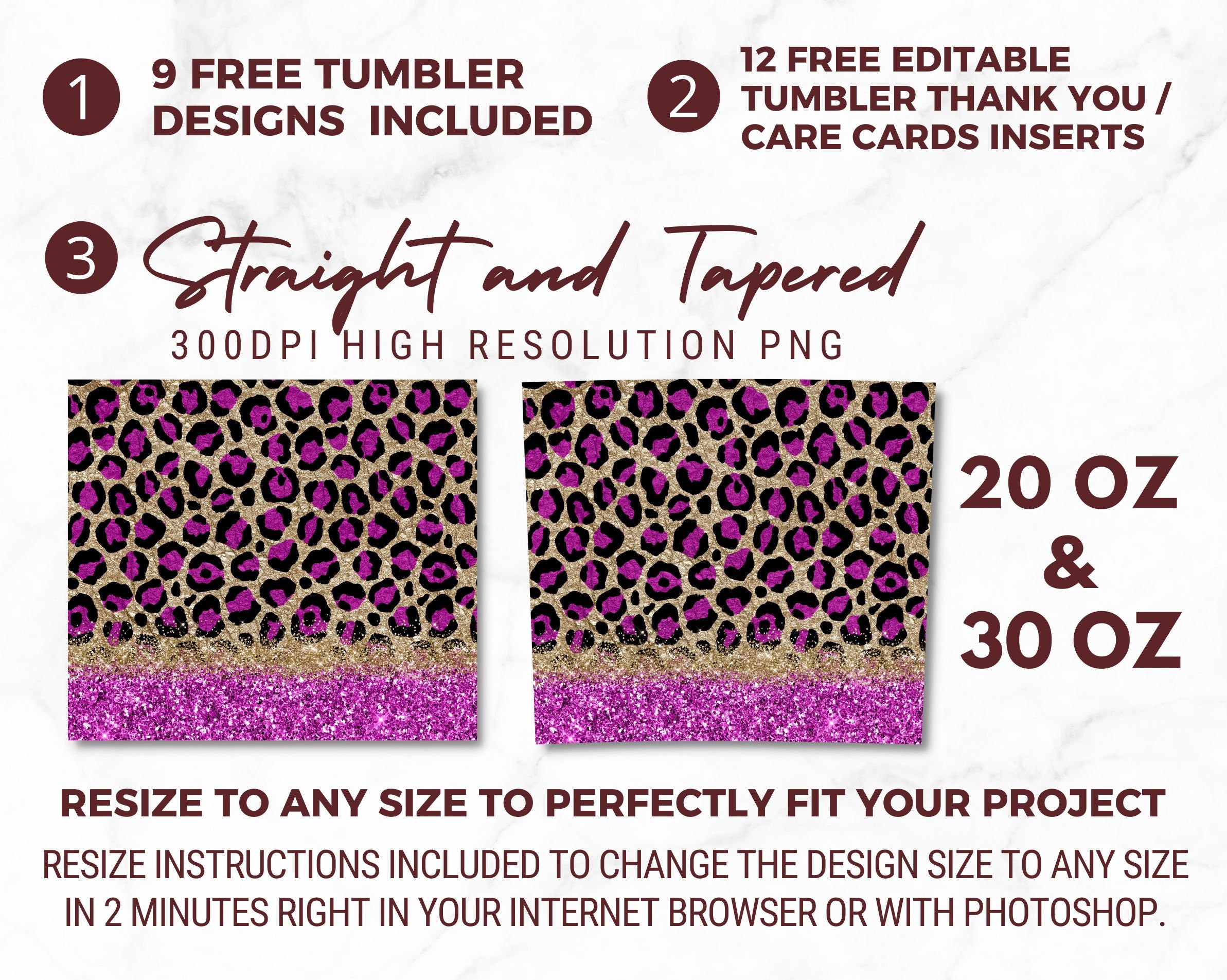 20 Oz Purple Glitter Leopard Skinny Tumbler Design - Straight & Tapered ...