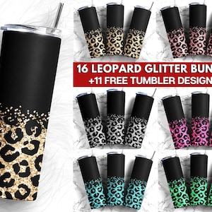 20 oz Skinny Tumbler Sublimation Design Template Glitter Leopard Tumbler Bundle for Straight and Tapered Design Digital Download - PNG