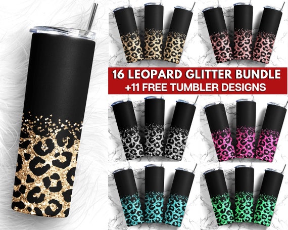 20 oz Skinny Tumbler Sublimation Design Template Glitter Leopard Tumbler Bundle for Straight and Tapered Design Digital Download - PNG