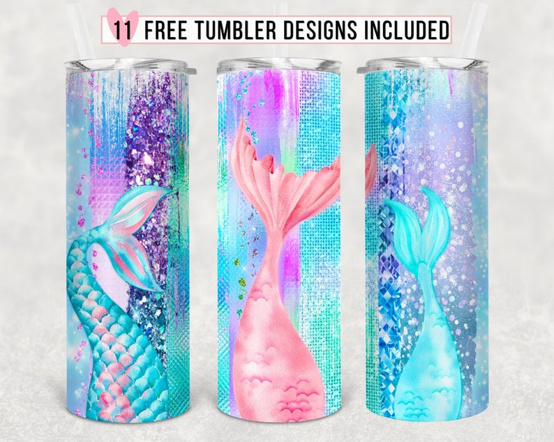 20oz Skinny Tumbler Kids Mermaid Designs Template Mermaid Etsy