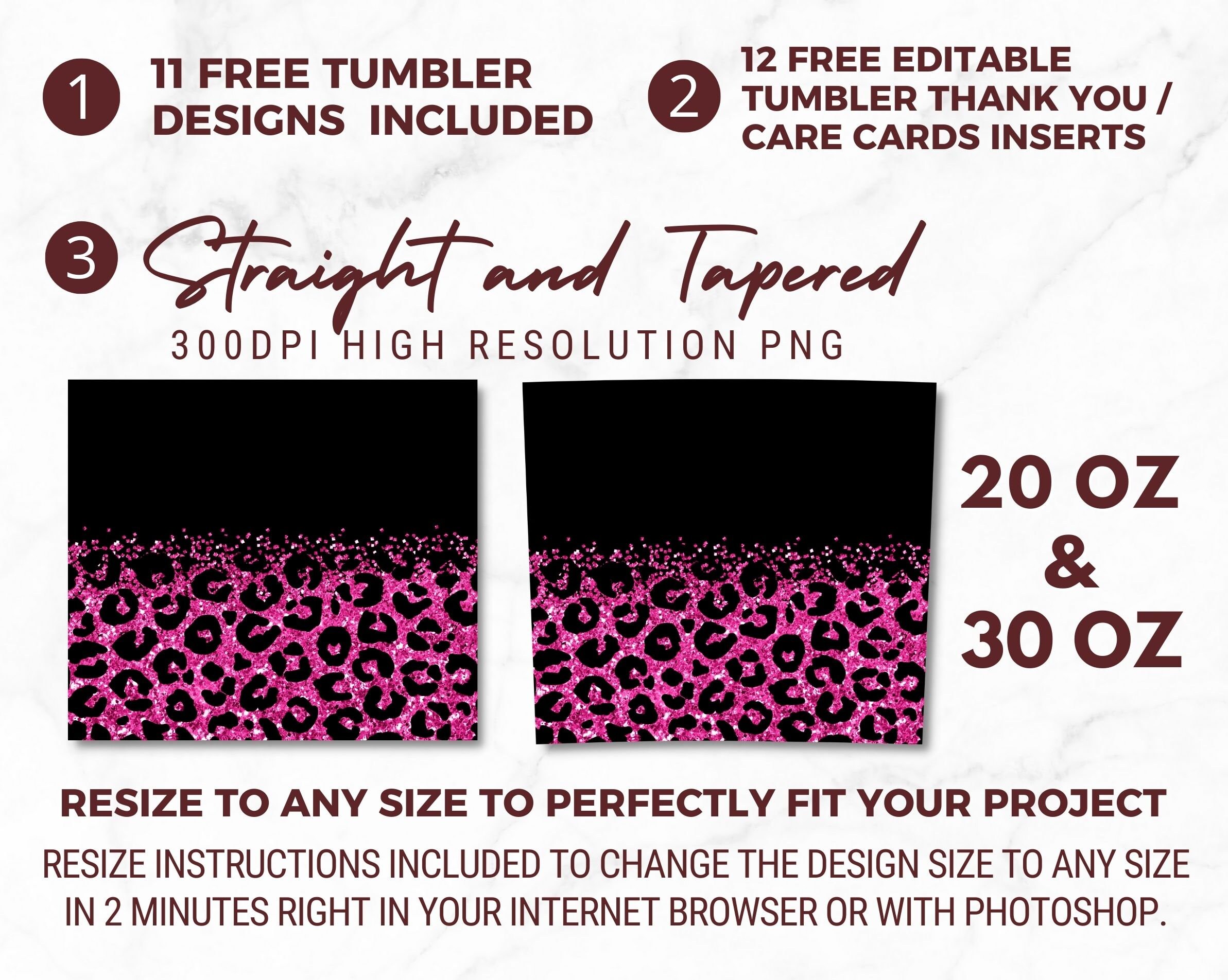 20 Oz Skinny Tumbler Sublimation Design Template Pink Glitter Leopard ...