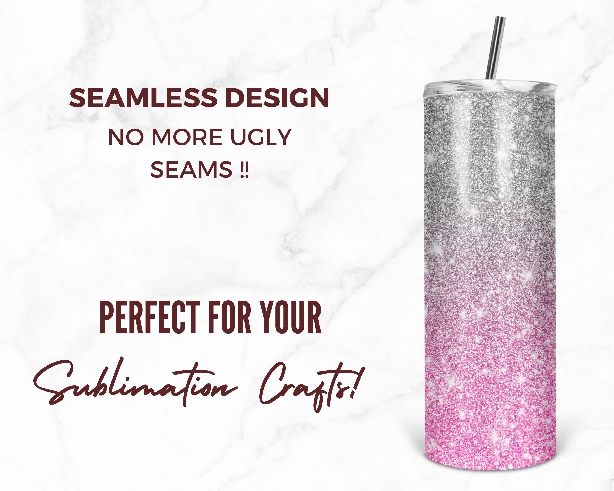 20 Oz Skinny Tumbler Silver Pink Glitter Tumbler Sublimation Design ...