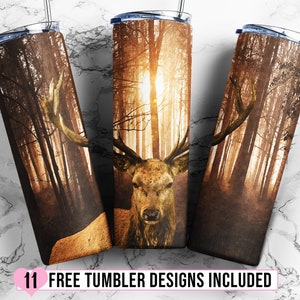 Deer Hunting 20 oz Skinny Tumbler Sublimation, Deer In The Woods Tumbler Wrap tapered & straight digital download PNG