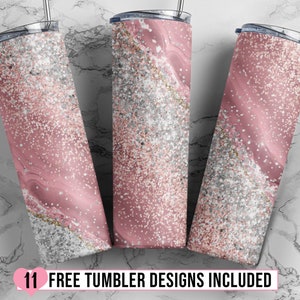 Glitter Pink Agate Seamless Tumbler Sublimation Design - Seamless Skinny Tumbler Straight & Tapered 20oz 30oz Design - PNG