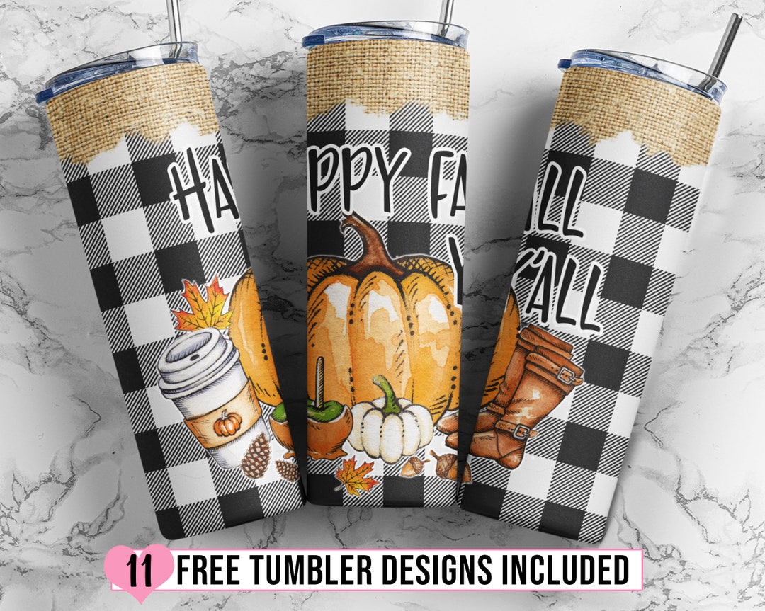 20oz Skinny Tumbler Sublimation Design Happy Fall Y'all Template for ...