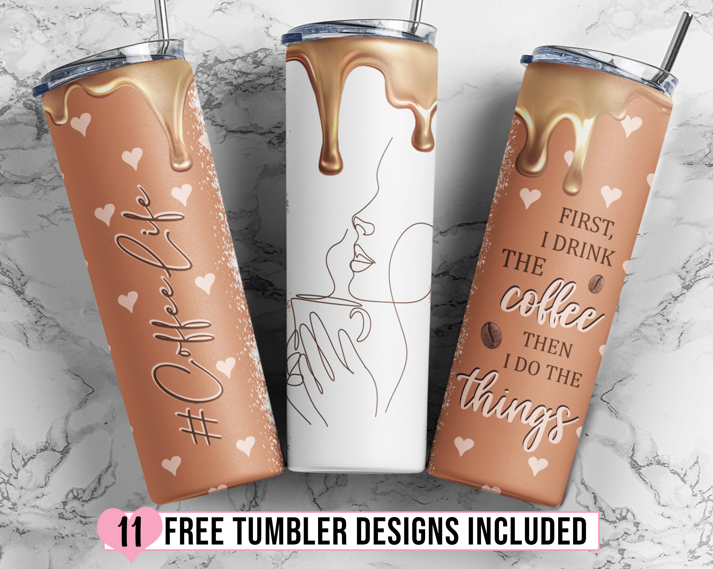 20 Oz Skinny Tumbler Sublimation Designs, Coffee Tumbler, First I Drink ...