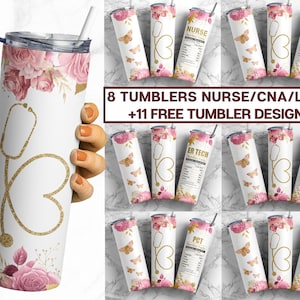 Nurse Tumbler, Nurse Appreciation 20oz Skinny Tumbler Sublimation Designs, CNA Tumbler Wrap Template, Cma, Emt, Lpn,Er Tech, Mri Tech, PCT
