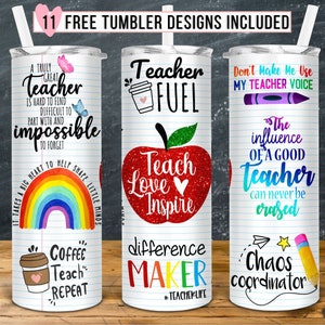 20 oz Skinny Tumbler Rainbow Glitter Teacher Tumbler, Teach Love Inspire Sublimation Design, Crayon Tumbler PNG Instant Download