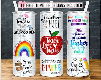 20 oz Skinny Tumbler Rainbow Glitter Teacher Tumbler, Teach Love Inspire Sublimation Design, Crayon Tumbler PNG Instant Download
