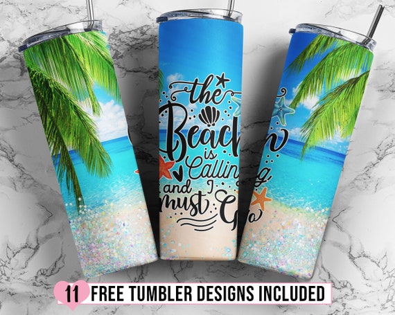 Beach Glitter 20oz Tumbler Design Template for Sublimation Straight & Tapered  - Full Tumbler Wrap - PNG Digital Download