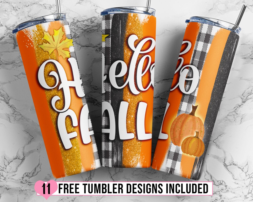 20oz Skinny Tumbler Sublimation Design Hello Fall Template for Straight ...