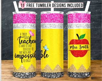 Teacher Tumbler Wrap 20oz Skinny Tumbler Design Sublimation, Custom Teacher Pencil Tumbler Template, Teacher Appreciation Tumbler - PNG