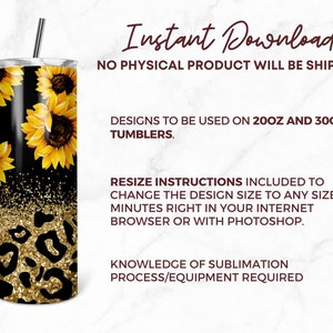 Solrosor Tumbler Designs, Glitter Leopard 20oz Small Tumbler Wrap, Sömlös Glitter Tumbler Mall - PNG Digital Nedladdning bild 10