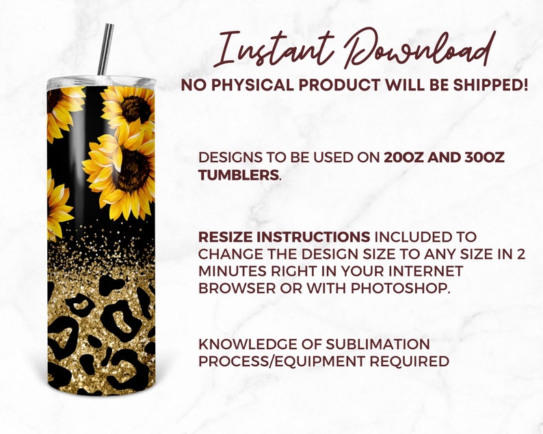 Solrosor Tumbler Designs, Glitter Leopard 20oz Small Tumbler Wrap, Sömlös Glitter Tumbler Mall - PNG Digital Nedladdning bild 10