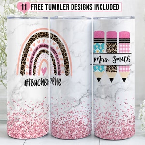 Teacher Life 20 oz Skinny Tumbler, Custom Teacher Tumbler Sublimation Design, Pink Glitter Pencils Teacher Sublimation, Teacher Life PNG