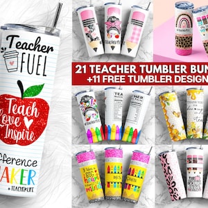 Teacher 20 oz Skinny Tumbler Bundle, Teacher Life Back To School Sublimation Designs, Teacher Appreciation PNG Instant Download