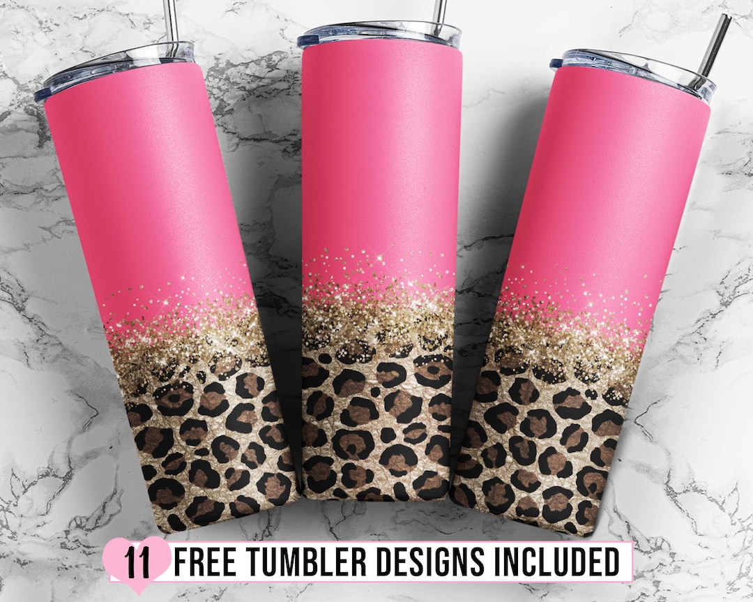 20 Oz Tumbler Skinny, Glitter Gold Pink Leopard Sublimation Design ...