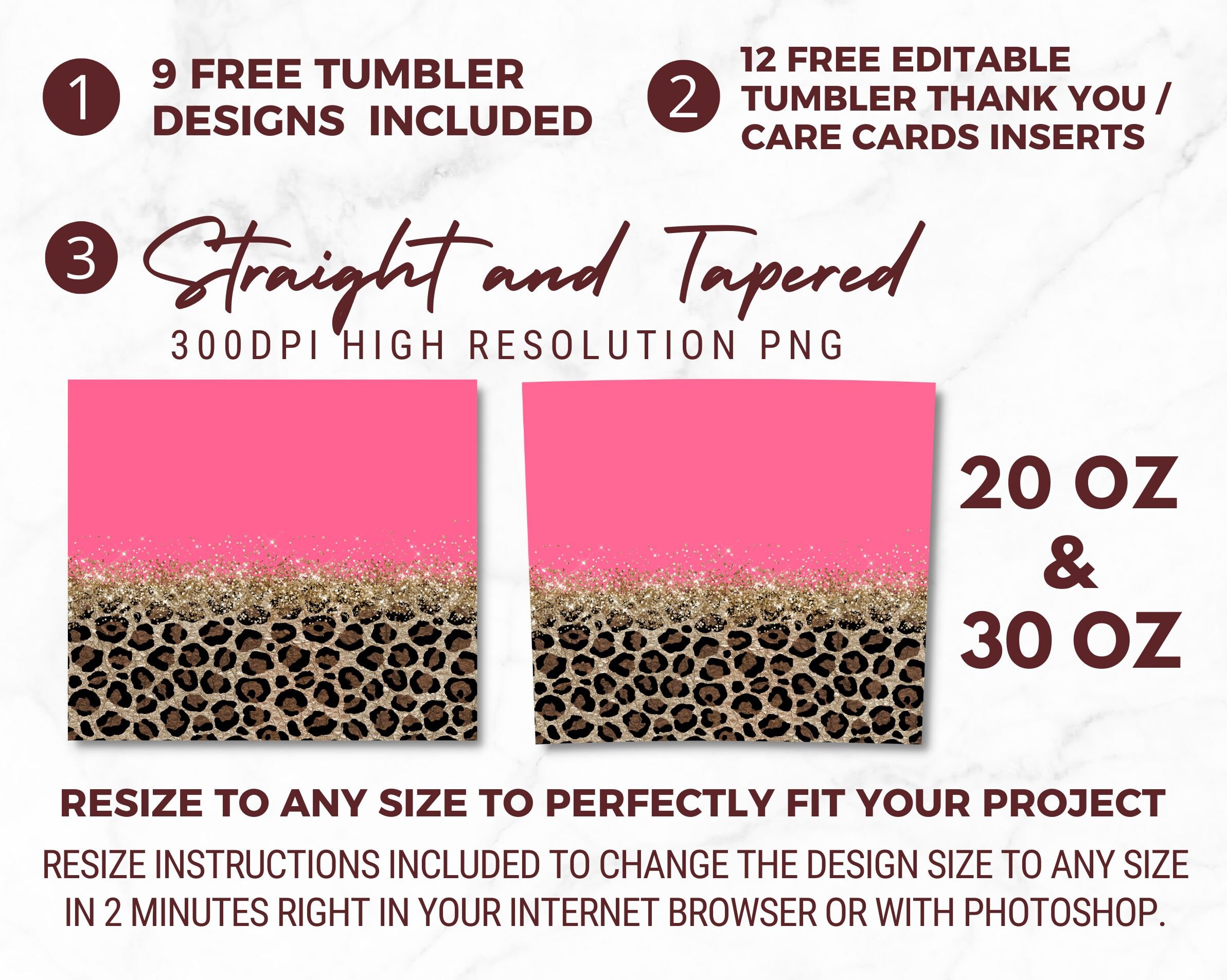 20 Oz Tumbler Skinny, Glitter Gold Pink Leopard Sublimation Design ...