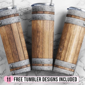 Whiskey Barrel 20oz Straight & Tapered Tumbler Design Template for Sublimation - Full Tumbler Wrap - PNG Digital Download