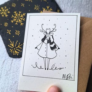 Hirsch im Schnee Grußkarte Weihnachten | mini Weihnachtskarte