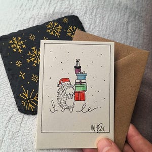 Adorable hedgehog Christmas greeting card | mini Christmas card