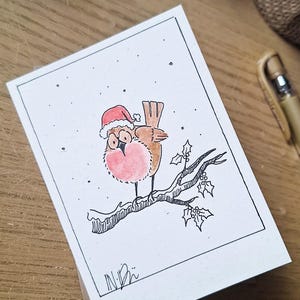 Piccolo biglietto di auguri festoso con pettirosso / Mini biglietto di Natale