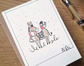 Mini cartão de felicitações de burro e robin | Cartão de Natal