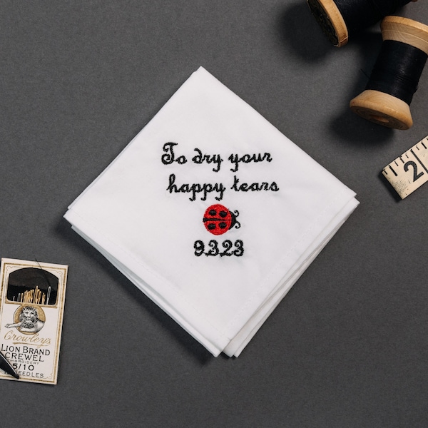 Happy Tears Handkerchief | Personalized Wedding Gift | Father of the Bride | Groom | Father of the Groom | Embroidered Ladybug