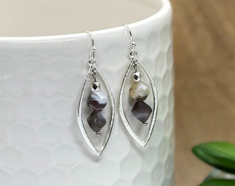 Silver Bostwanna Agate dangle earrings