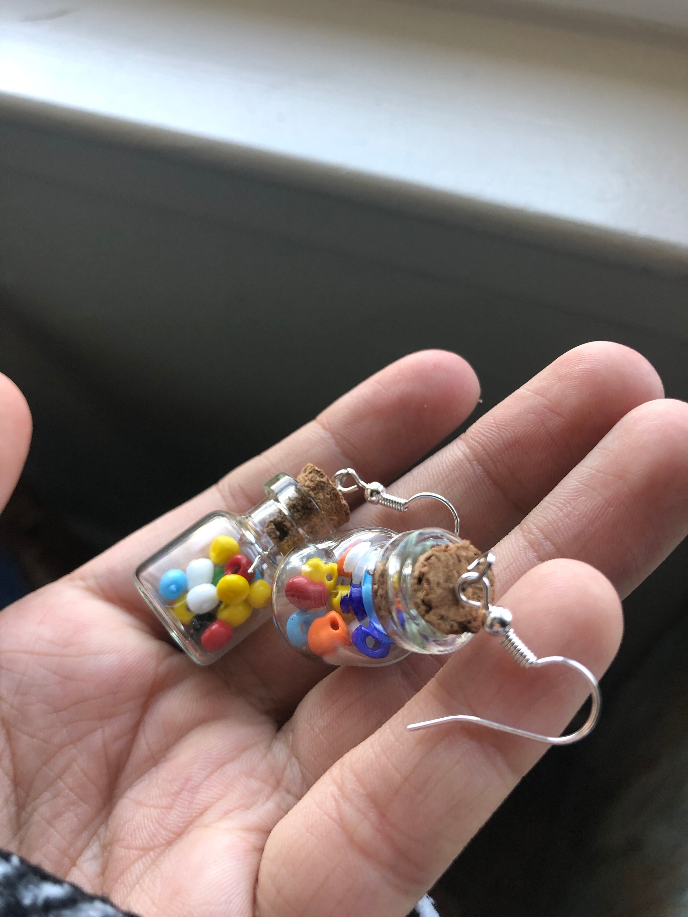 Little glass jar earrings with cute beads and a corkscrew Etsy