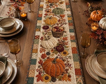 Quilted Pumpkin Table Runner, Autumn Harvest Decor