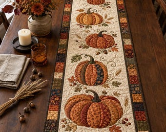 Quilted Pumpkin Table Runner, Fall Thanksgiving Decor
