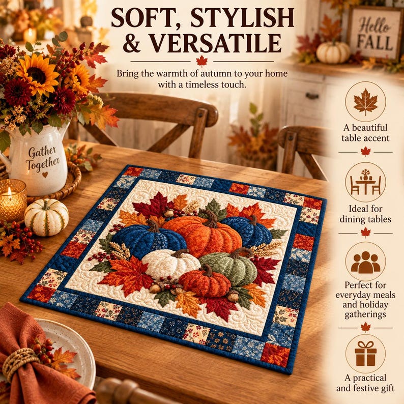 Wildflower Patchwork Quilted Table Topper, Floral Table Mat - Etsy UK
