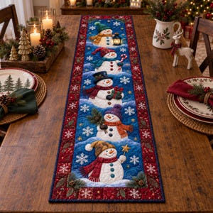 Chemin de table matelassé bonhomme de neige de Noël, décoration de table hivernale pour les fêtes