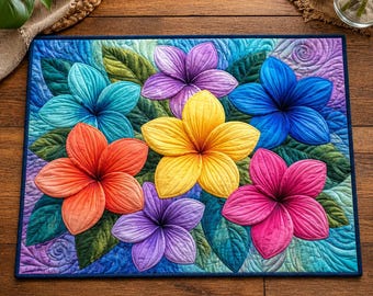 Quilted Tropical Plumeria Placemat, Hawaiian Floral Dining Table Mat