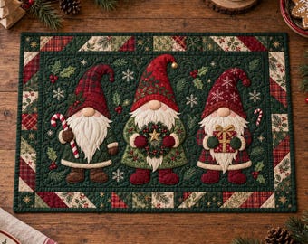 Gewatteerde placemat met kerstkabouters, feestelijke winterse tafelmat