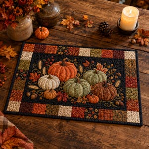Quilted Pumpkin Placemat, Patchwork Fall Autumn Harvest Dining Table Mat Decor