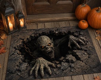 Optical Illusion Halloween Doormat, Spooky Monster Welcome Mat