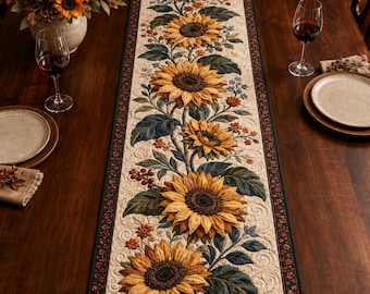 Quilted Sunflower Table Runner, Floral Farmhouse Decor