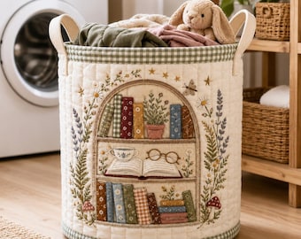 Cesta de almacenamiento acolchada para estantería, cesta de lavandería para amantes de los libros