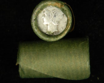 Mercury Dime Half Roll ~ 25 Coins ~ ESTATE Vintage Bank Wrap
