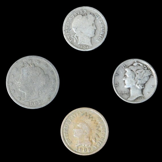 4 Coin US Estate Lot Set Barber Dime Indian Head Cent Liberty - Etsy