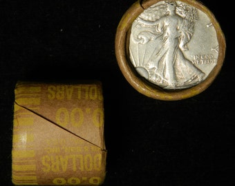 Walking Liberty Half Dollar Half Roll ~ 10 Coins ~ ESTATE Vintage Bank Wrap