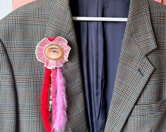 Crocheted brooch | Handmade prize ribbon | Badge with tassels & beads