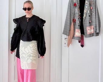 Lace Crochet Overlay | Filet Crochet Wrap Skirt with Rose