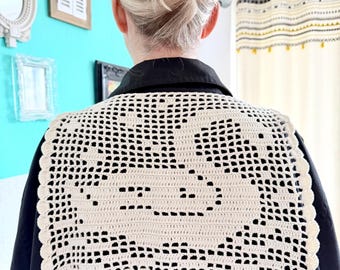 Filet Crochet Collar with Swan | Crocheted Collar | Swan Collar