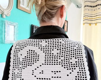 Filet Crochet Collar with Swan | Crocheted Collar | Swan Collar