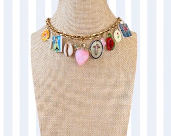 Necklace with colorful charms | Boho statement jewelry