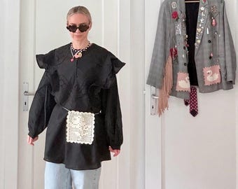 Crochet tie-on accessory | Filet crochet apron | Crochet overlay